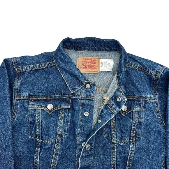 Levi’s Jean Jacket Youth Size 7 Blue Trucker Vintage Button Snap Denim Jacket - Picture 5 of 11